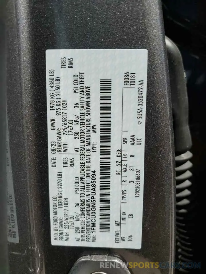 14 fotografías del automóvil dañado 1FMCU0GN5PUA85094 FORD ESCAPE ACT 2023