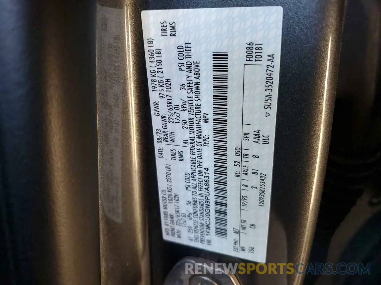 15 fotografías del automóvil dañado 1FMCU0GN9PUA86314 FORD ESCAPE ACT 2023