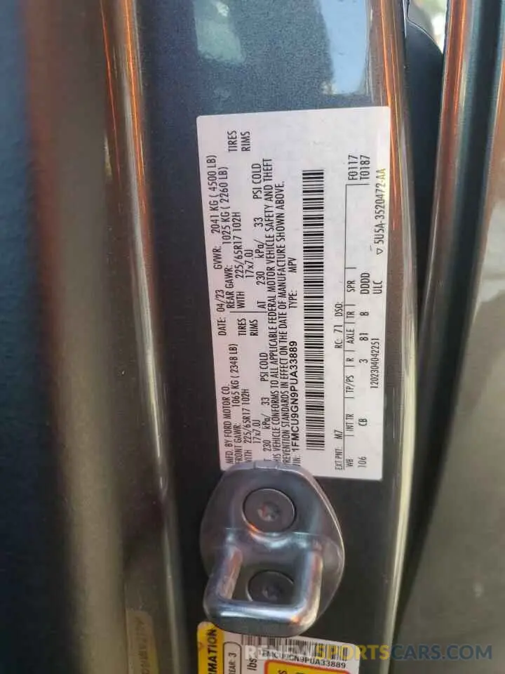 15 fotografías del automóvil dañado 1FMCU9GN9PUA33889 FORD ESCAPE ACT 2023