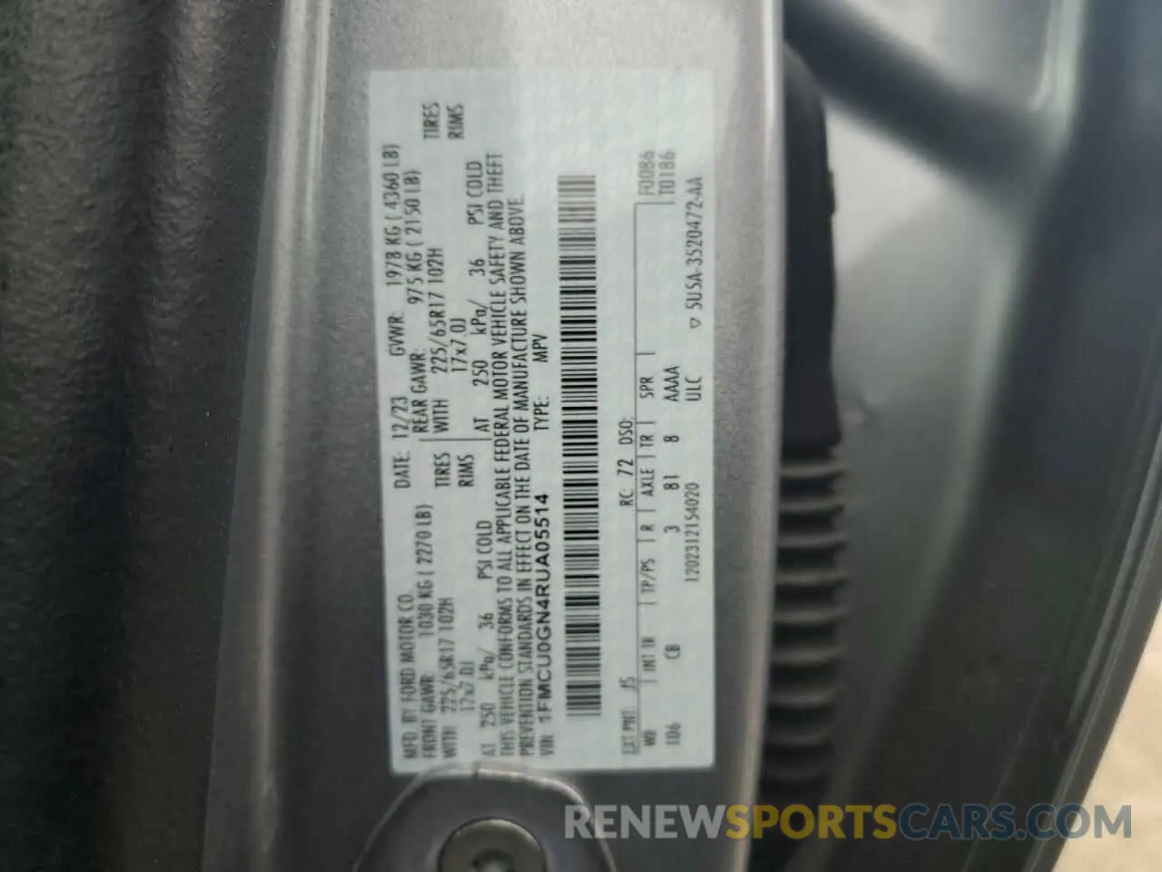 14 fotografías del automóvil dañado 1FMCU0GN4RUA05514 FORD ESCAPE ACT 2024