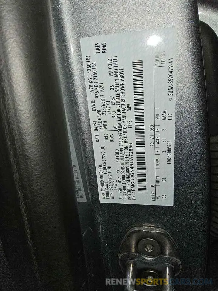 14 fotografías del automóvil dañado 1FMCU0GN4RUA72856 FORD ESCAPE ACT 2024
