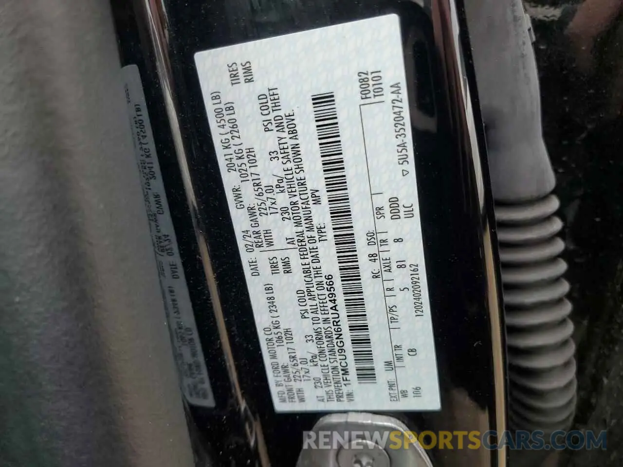 14 fotografías del automóvil dañado 1FMCU9GN6RUA49566 FORD ESCAPE ACT 2024