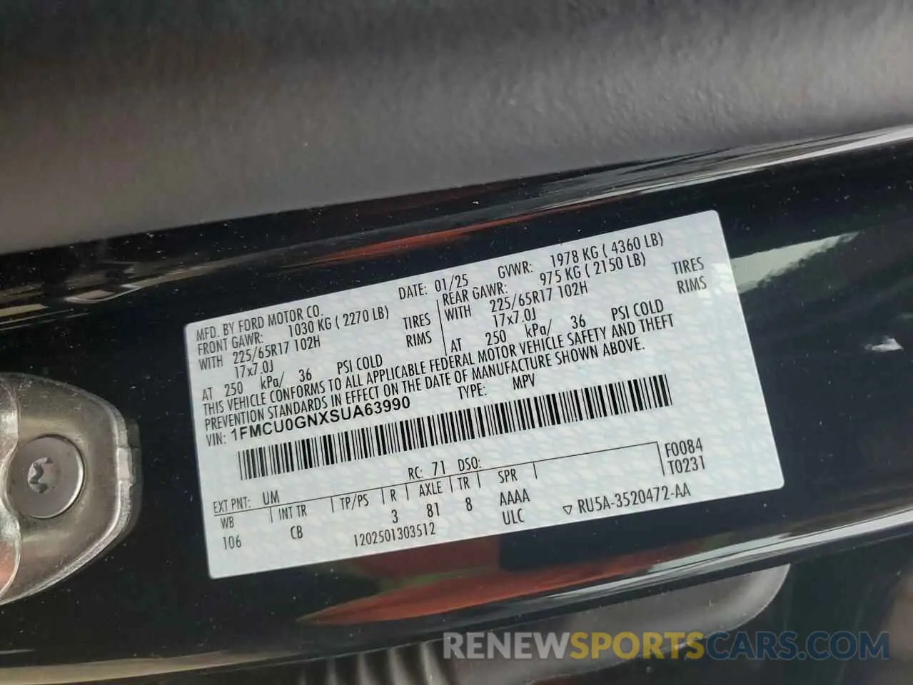 12 fotografías del automóvil dañado 1FMCU0GNXSUA63990 FORD ESCAPE ACT 2025