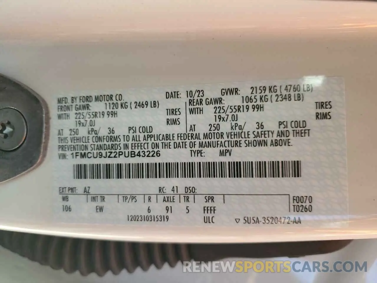 12 fotografías del automóvil dañado 1FMCU9JZ2PUB43226 FORD ESCAPE PLA 2023