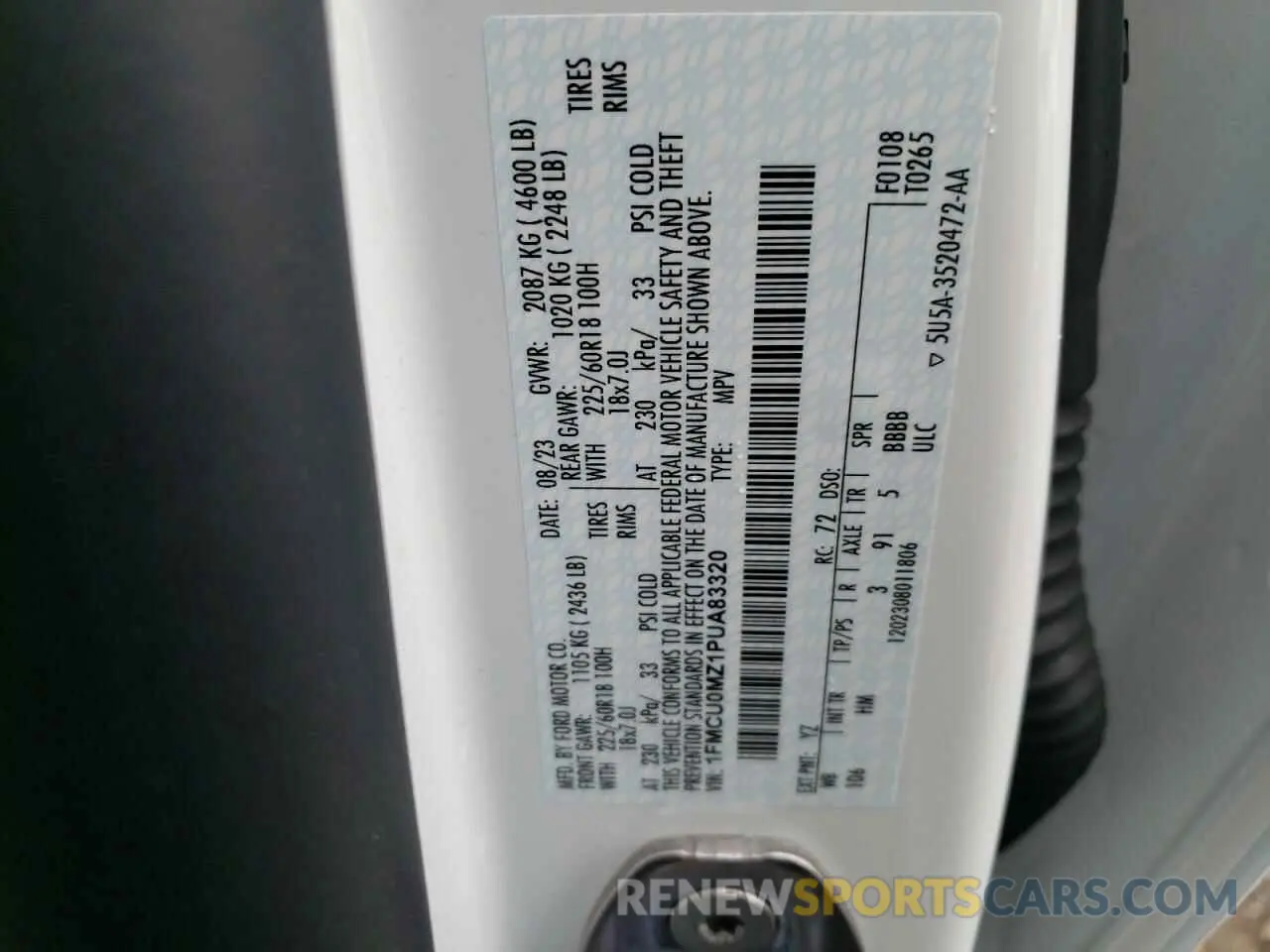 13 fotografías del automóvil dañado 1FMCU0MZ1PUA83320 FORD ESCAPE ST 2023