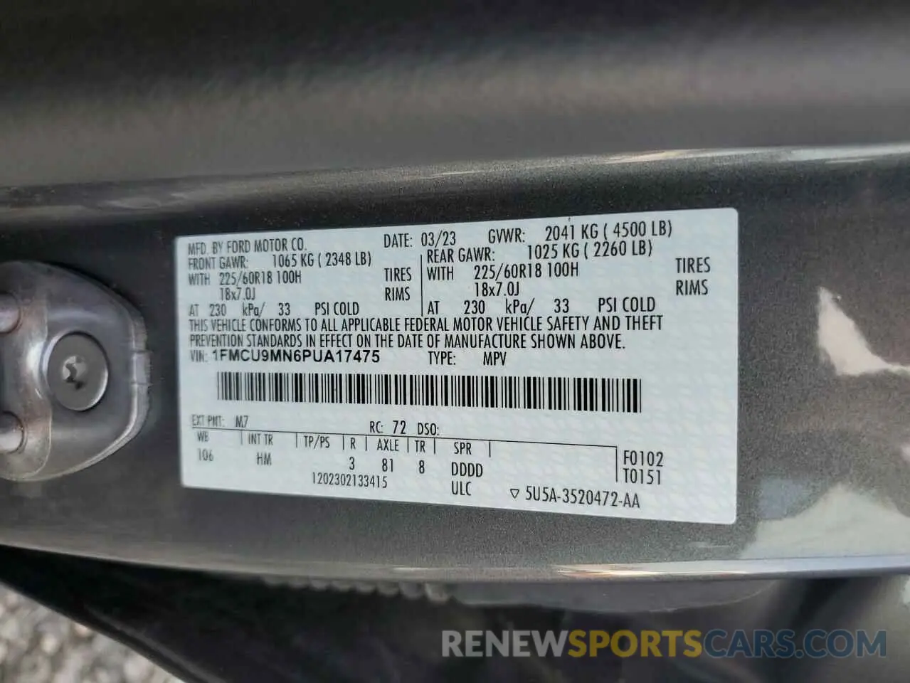 13 fotografías del automóvil dañado 1FMCU9MN6PUA17475 FORD ESCAPE ST 2023