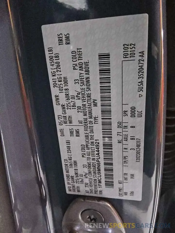 14 fotografías del automóvil dañado 1FMCU9MN6PUA44921 FORD ESCAPE ST 2023