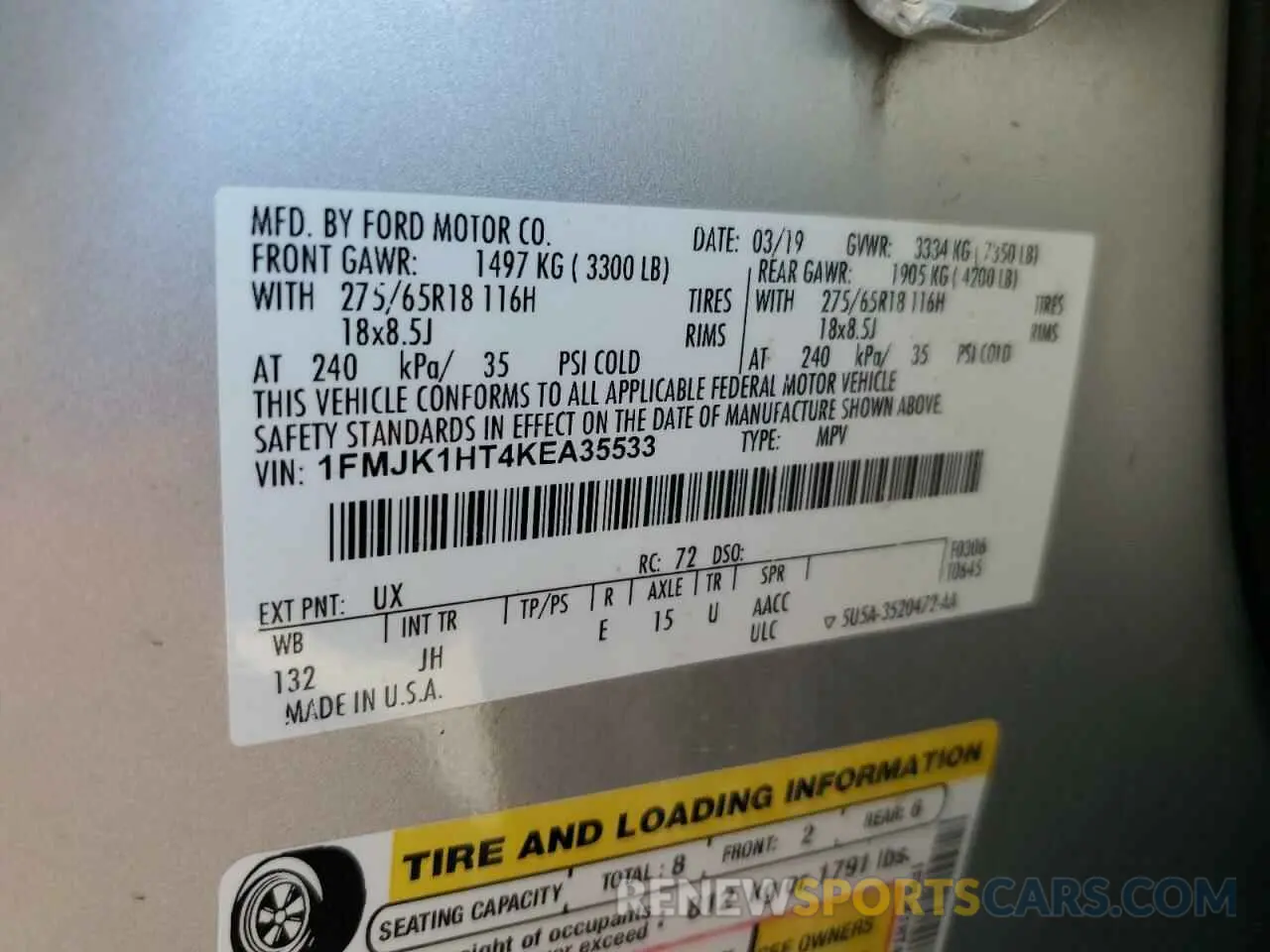 14 fotografías del automóvil dañado 1FMJK1HT4KEA35533 FORD EXPEDITION 2019