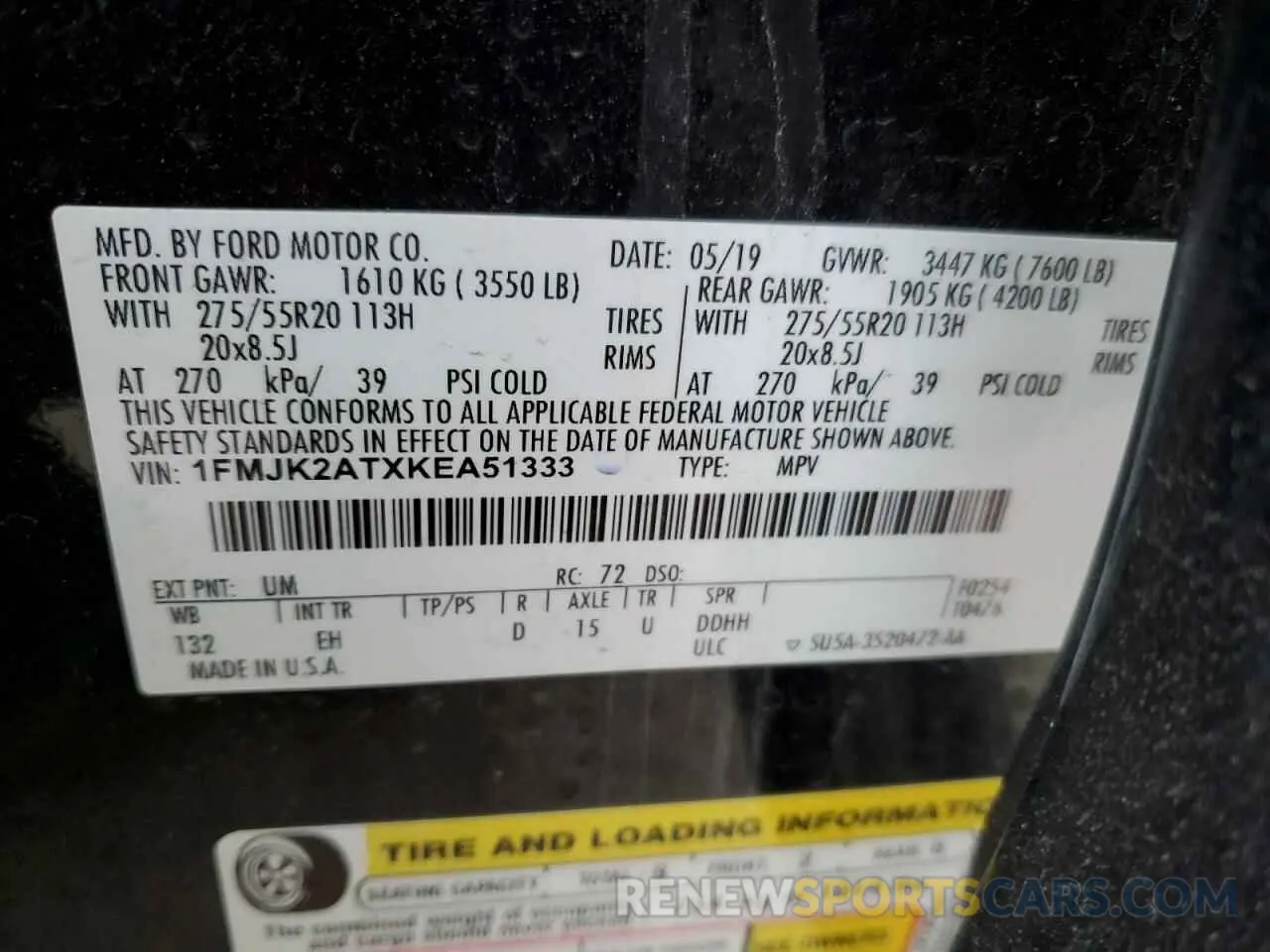 14 fotografías del automóvil dañado 1FMJK2ATXKEA51333 FORD EXPEDITION 2019