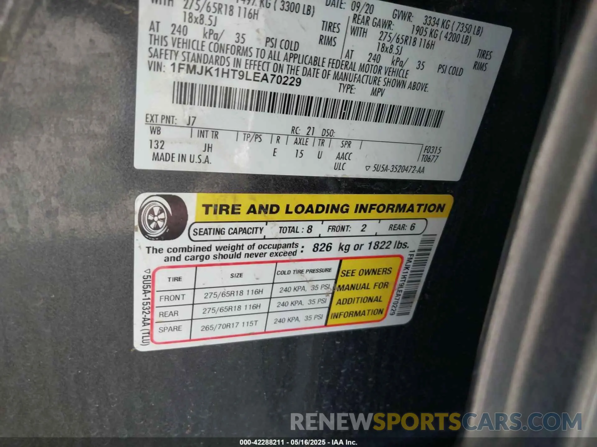 9 fotografías del automóvil dañado 1FMJK1HT9LEA70229 FORD EXPEDITION 2020