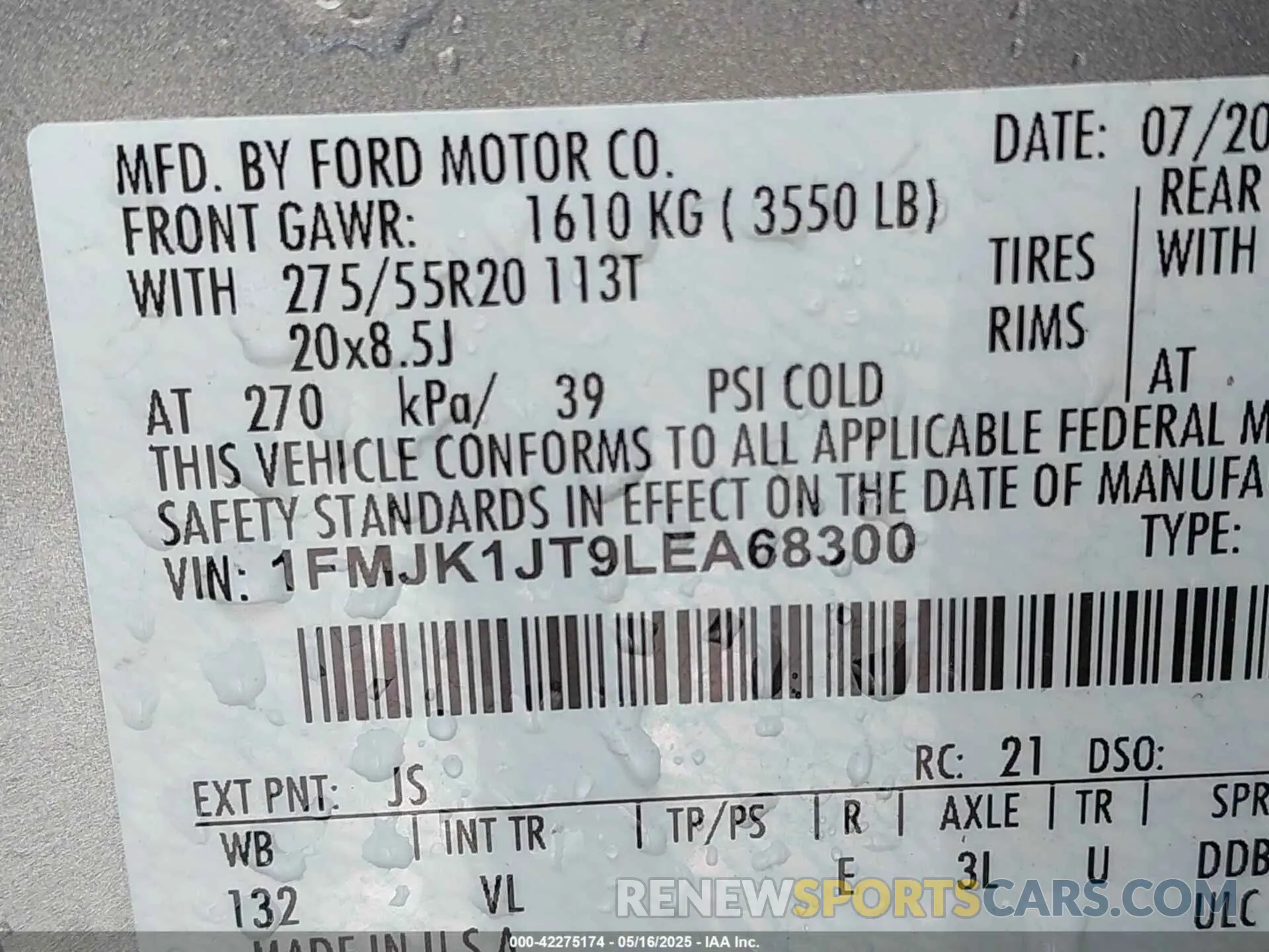 9 fotografías del automóvil dañado 1FMJK1JT9LEA68300 FORD EXPEDITION 2020