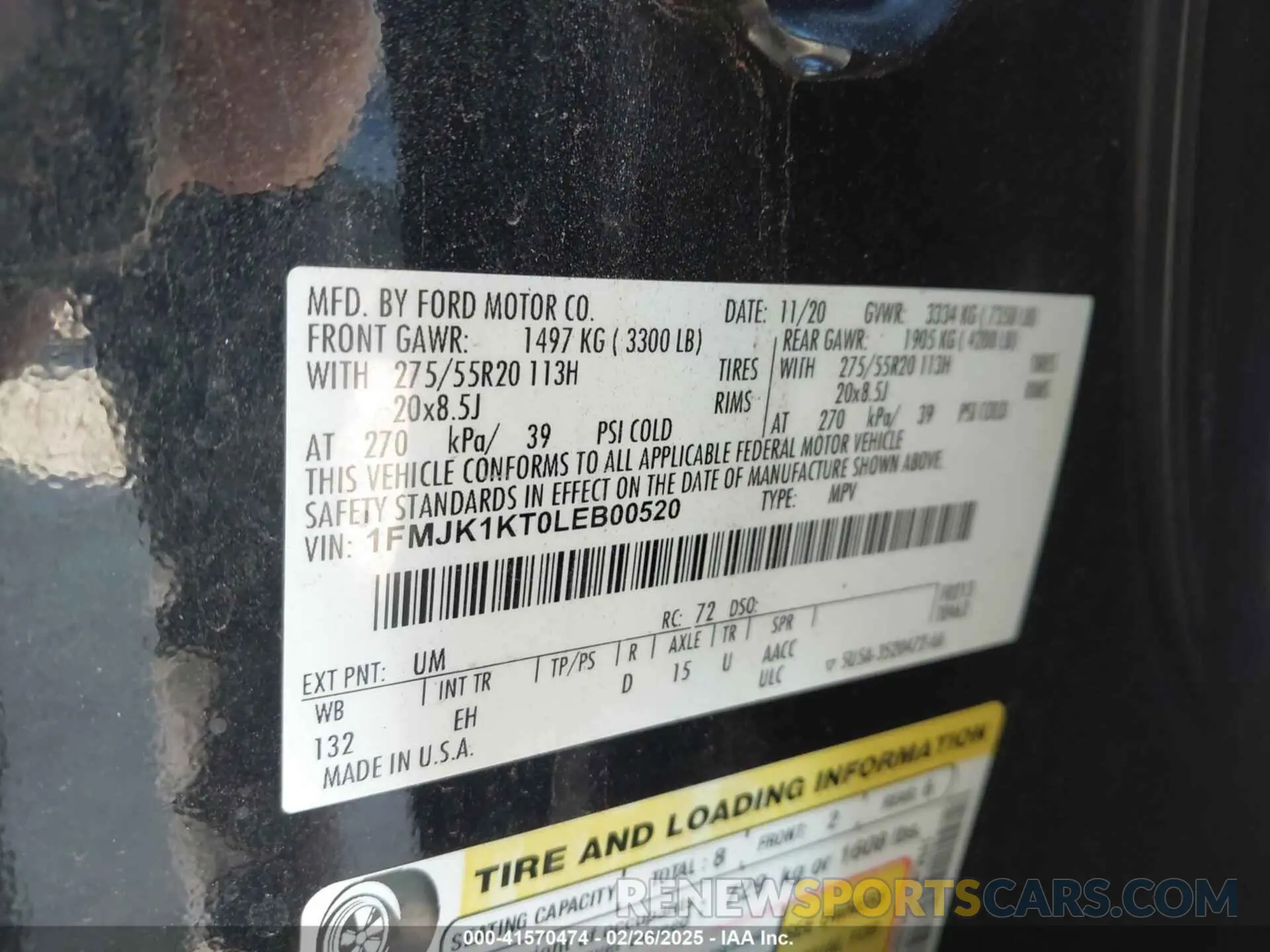 9 fotografías del automóvil dañado 1FMJK1KT0LEB00520 FORD EXPEDITION 2020