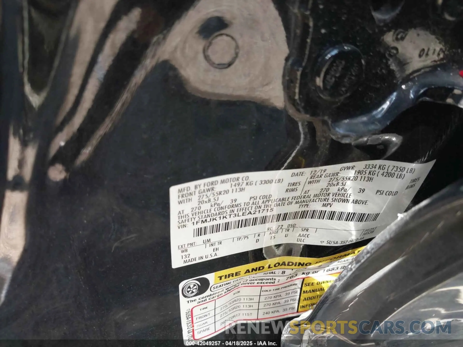 9 fotografías del automóvil dañado 1FMJK1KT3LEA21715 FORD EXPEDITION 2020