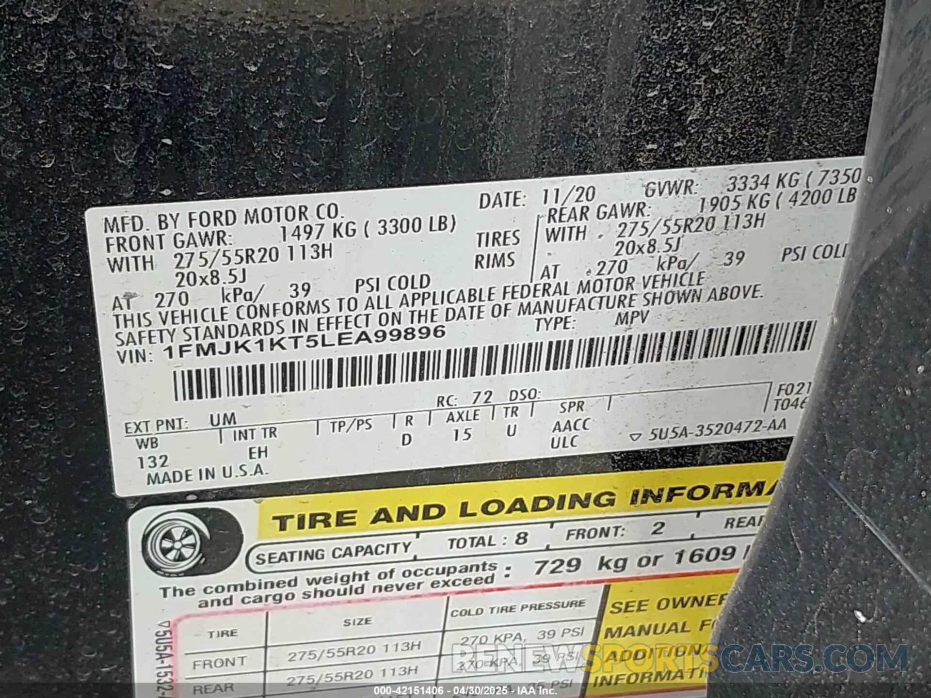 9 fotografías del automóvil dañado 1FMJK1KT5LEA99896 FORD EXPEDITION 2020