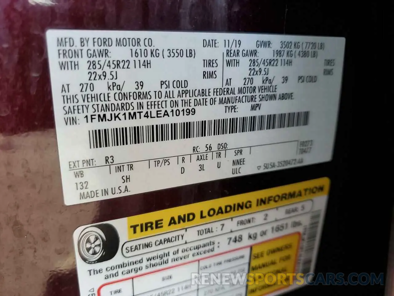 14 fotografías del automóvil dañado 1FMJK1MT4LEA10199 FORD EXPEDITION 2020
