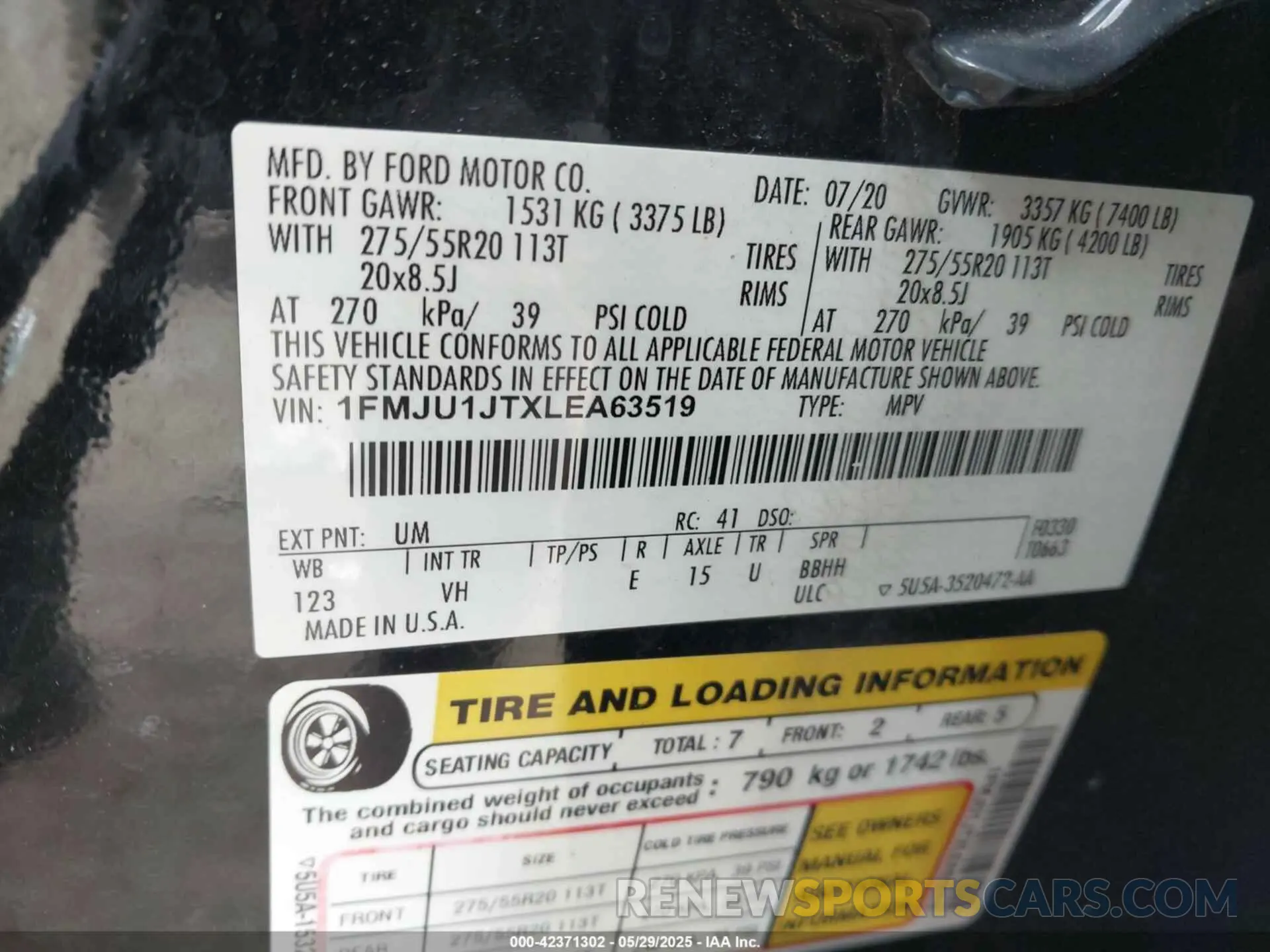 9 fotografías del automóvil dañado 1FMJU1JTXLEA63519 FORD EXPEDITION 2020