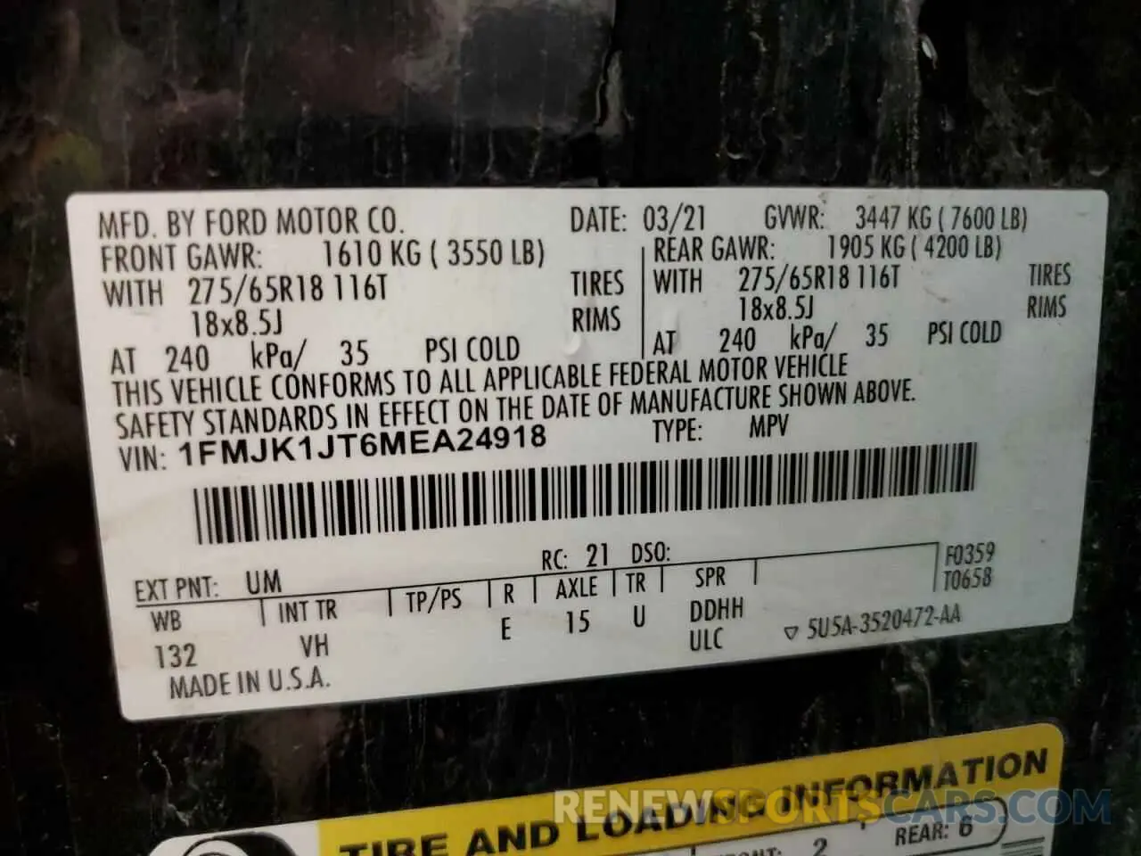 13 fotografías del automóvil dañado 1FMJK1JT6MEA24918 FORD EXPEDITION 2021