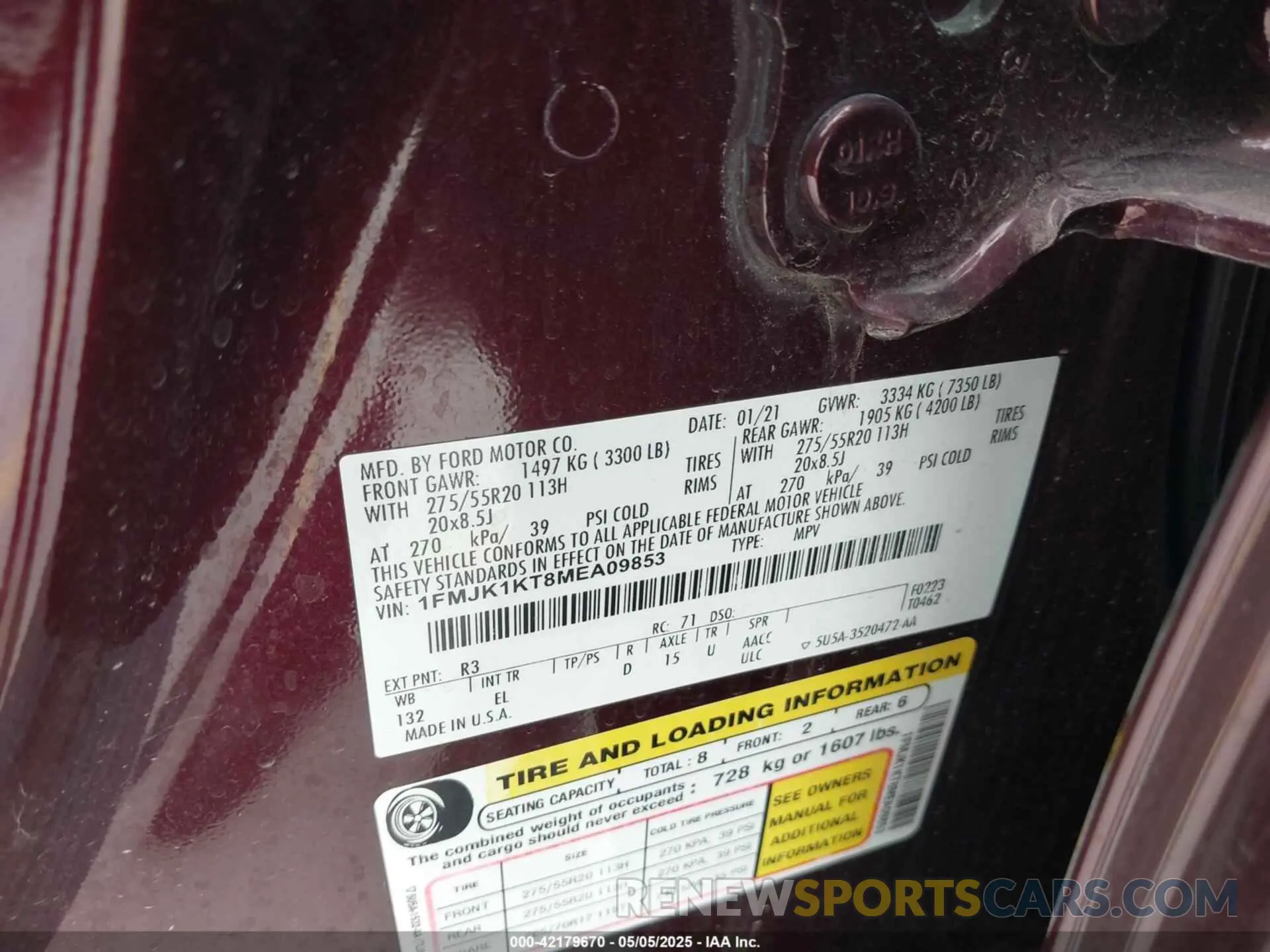 9 fotografías del automóvil dañado 1FMJK1KT8MEA09853 FORD EXPEDITION 2021