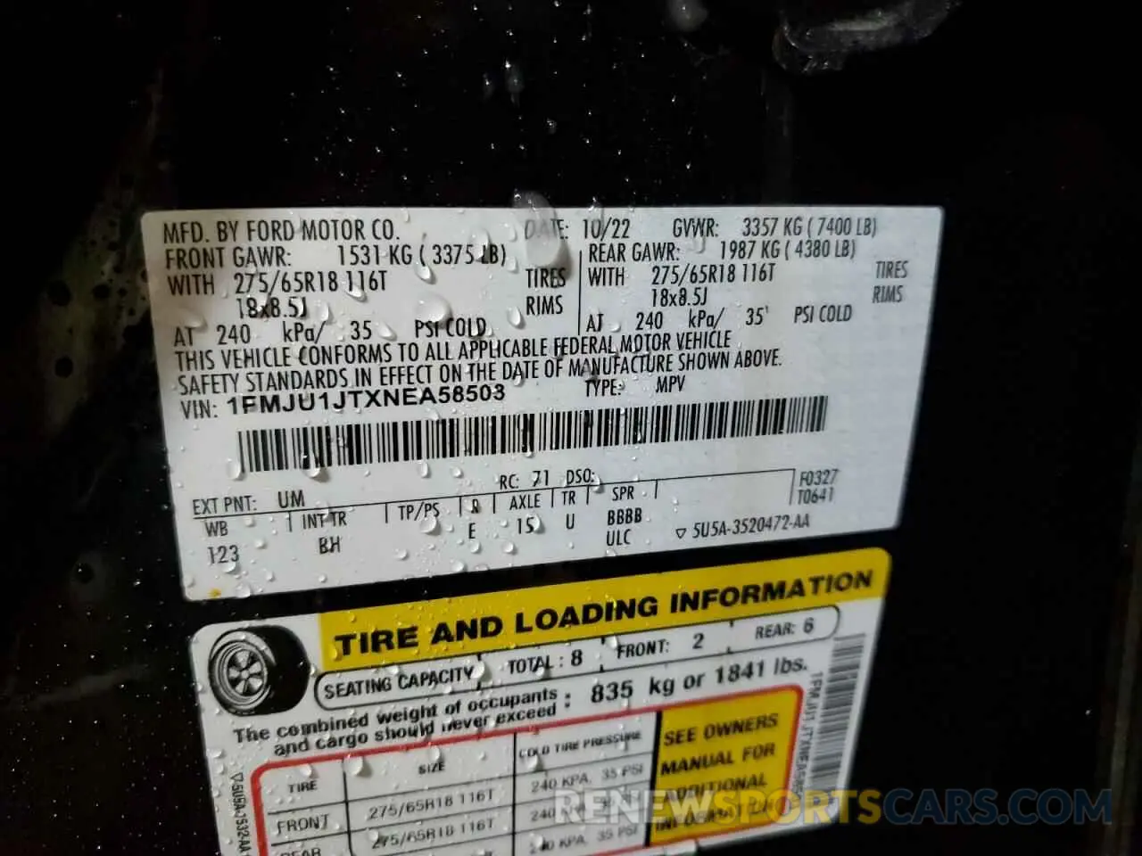 12 fotografías del automóvil dañado 1FMJU1JTXNEA58503 FORD EXPEDITION 2022