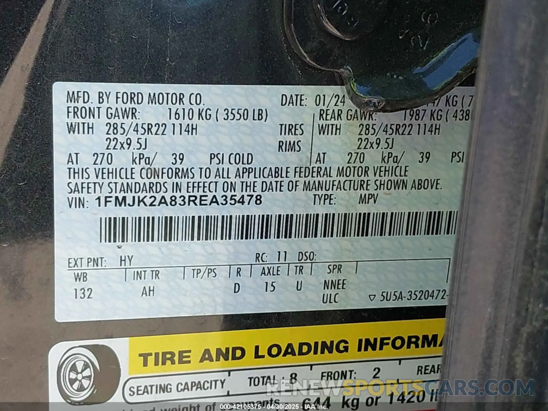 9 fotografías del automóvil dañado 1FMJK2A83REA35478 FORD EXPEDITION 2024