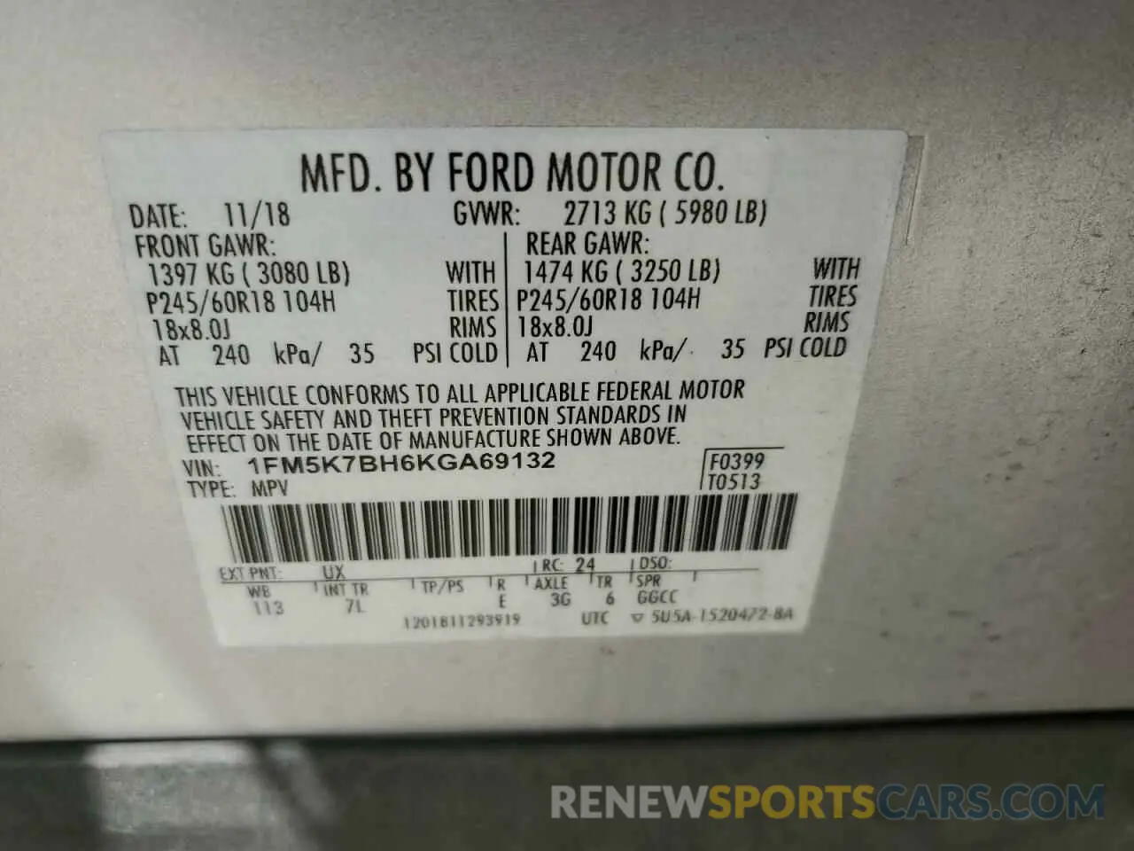 13 fotografías del automóvil dañado 1FM5K7BH6KGA69132 FORD EXPLORER 2019