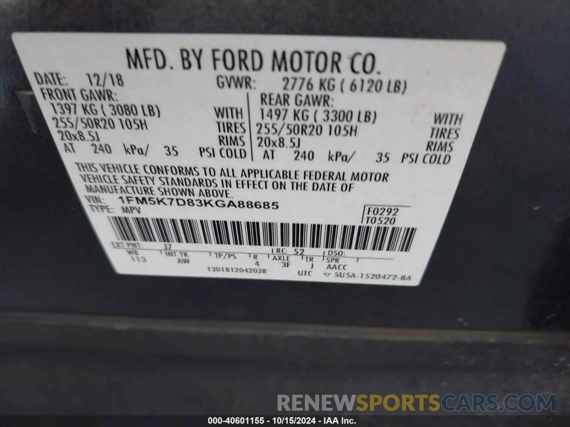 9 fotografías del automóvil dañado 1FM5K7D83KGA88685 FORD EXPLORER 2019