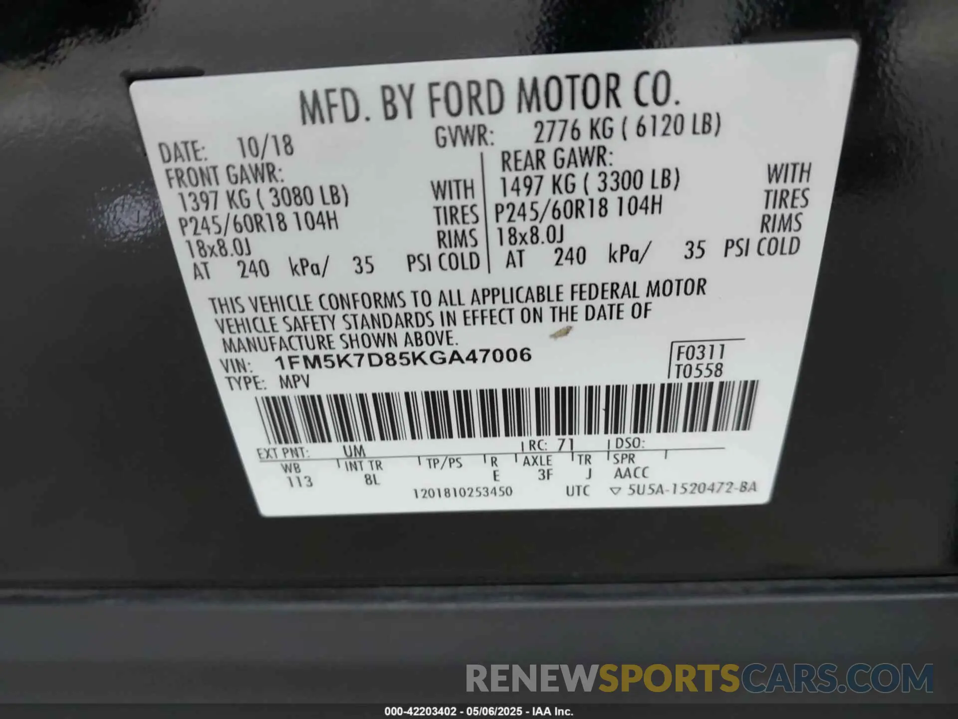 9 fotografías del automóvil dañado 1FM5K7D85KGA47006 FORD EXPLORER 2019