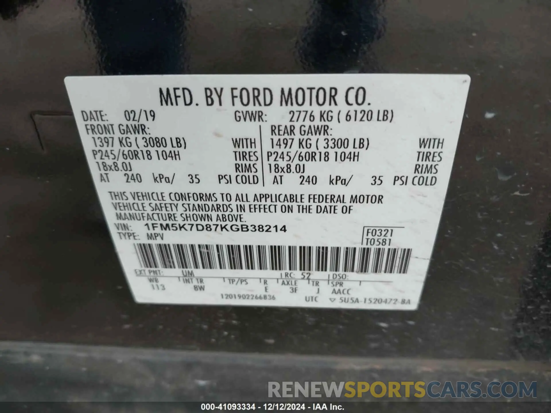 9 fotografías del automóvil dañado 1FM5K7D87KGB38214 FORD EXPLORER 2019