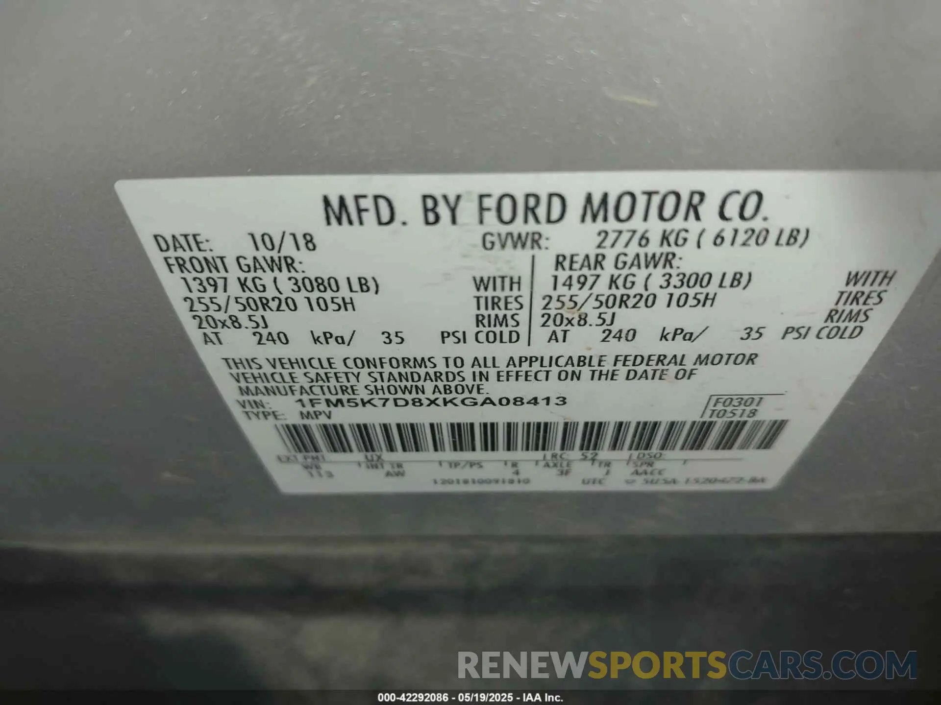 9 fotografías del automóvil dañado 1FM5K7D8XKGA08413 FORD EXPLORER 2019