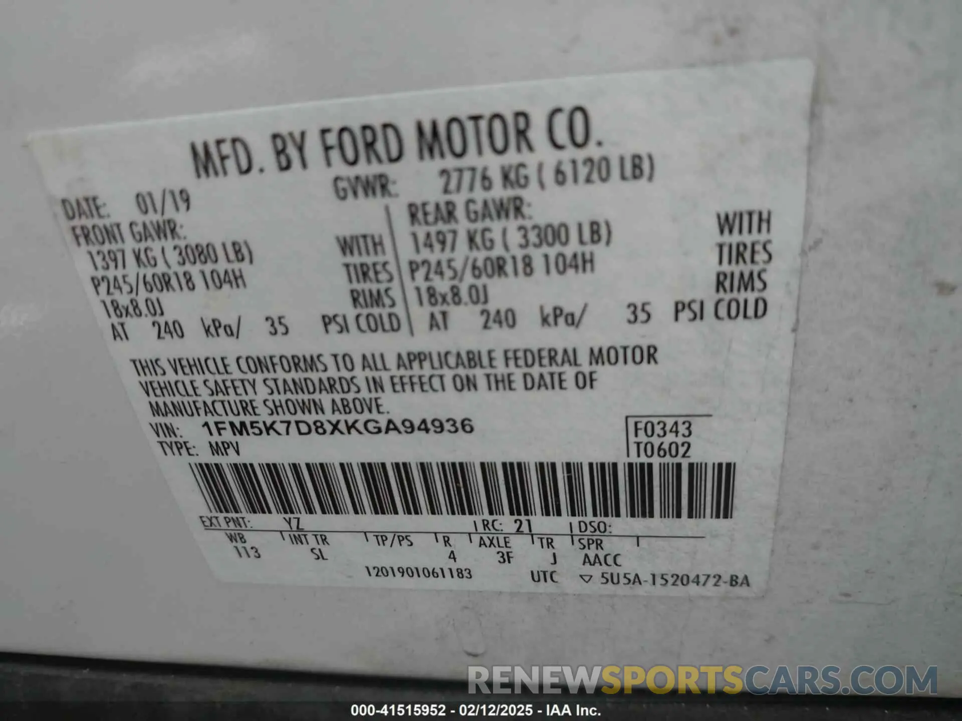 9 fotografías del automóvil dañado 1FM5K7D8XKGA94936 FORD EXPLORER 2019
