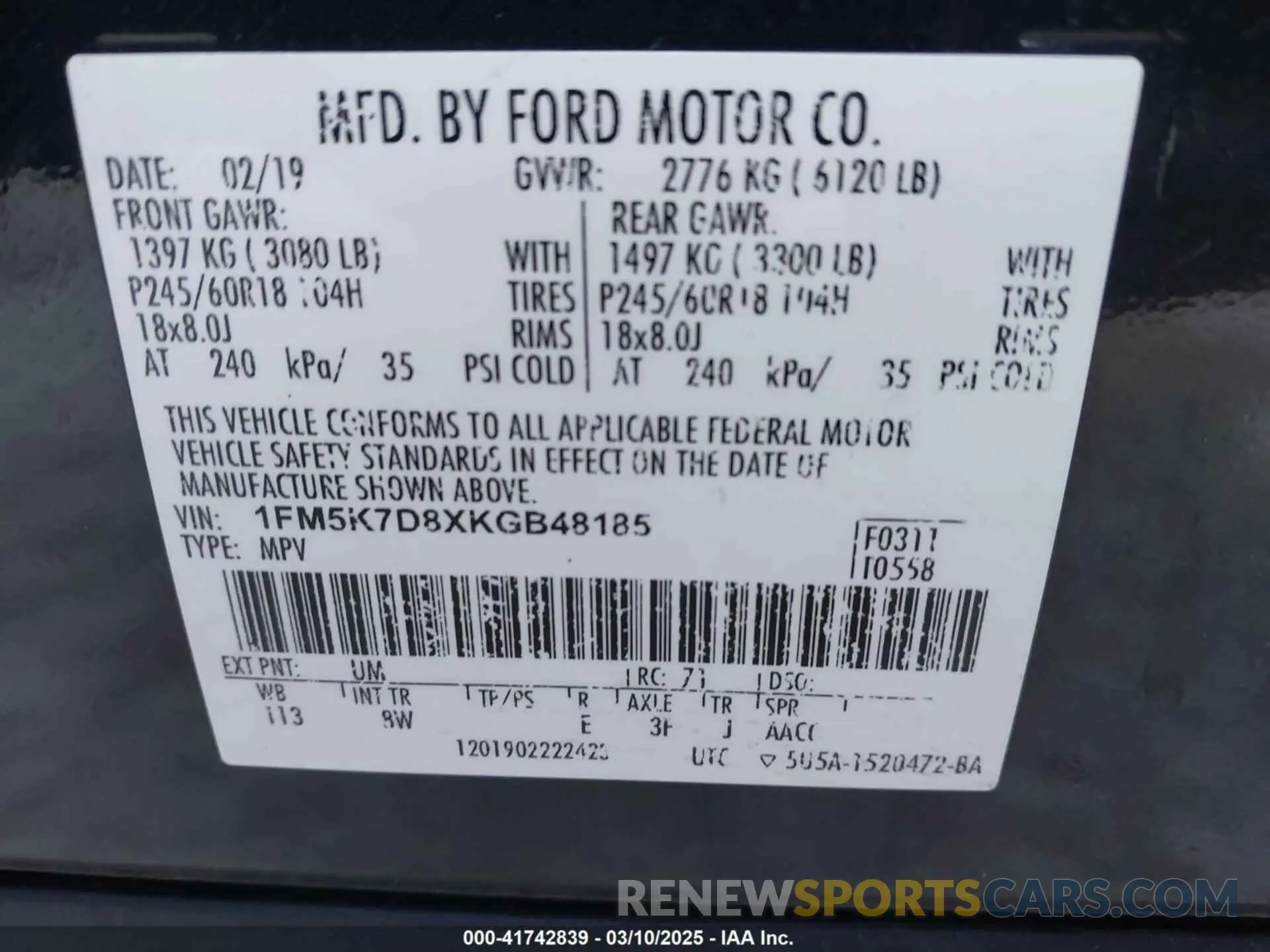 9 fotografías del automóvil dañado 1FM5K7D8XKGB48185 FORD EXPLORER 2019