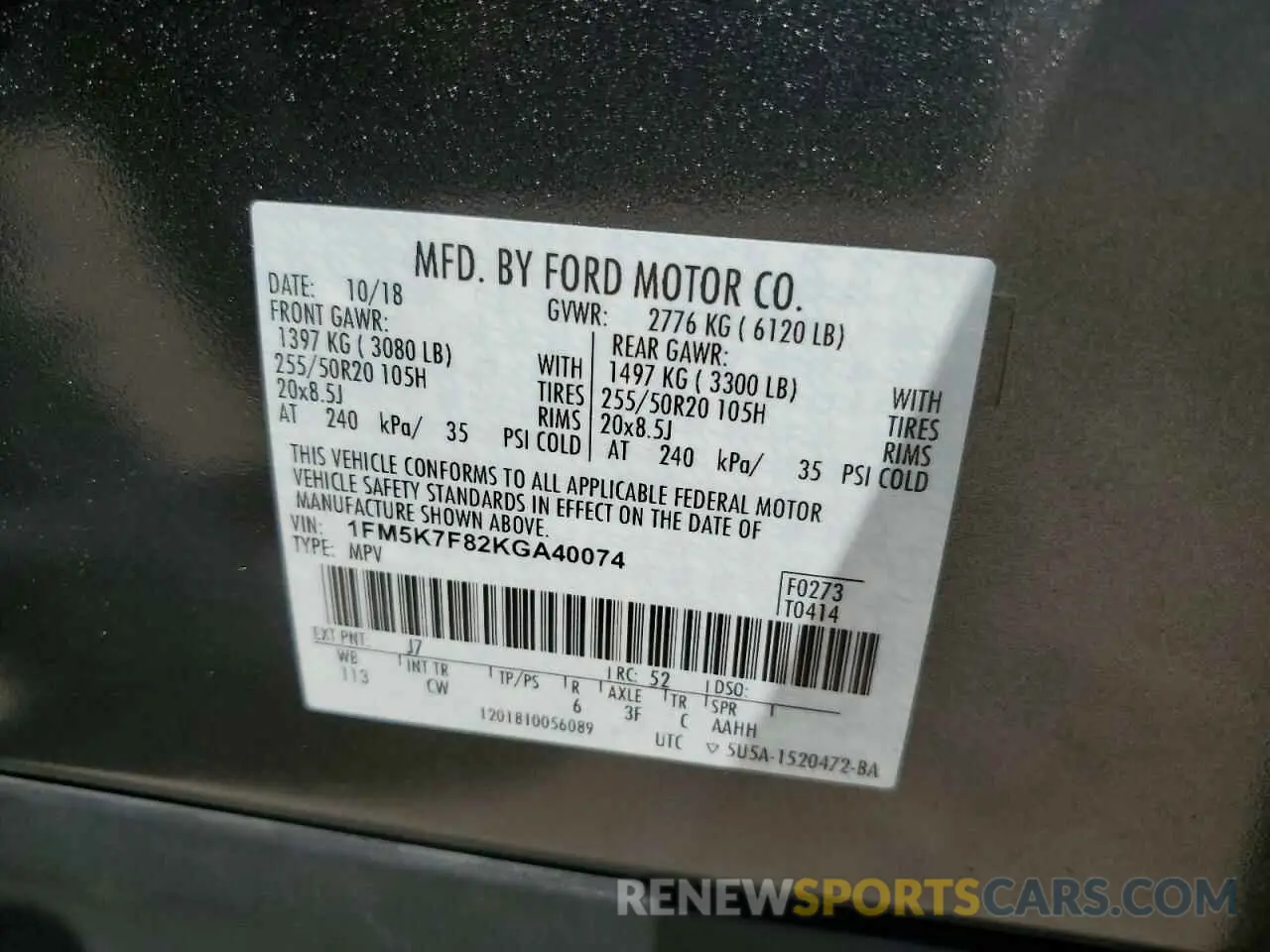 14 fotografías del automóvil dañado 1FM5K7F82KGA40074 FORD EXPLORER 2019