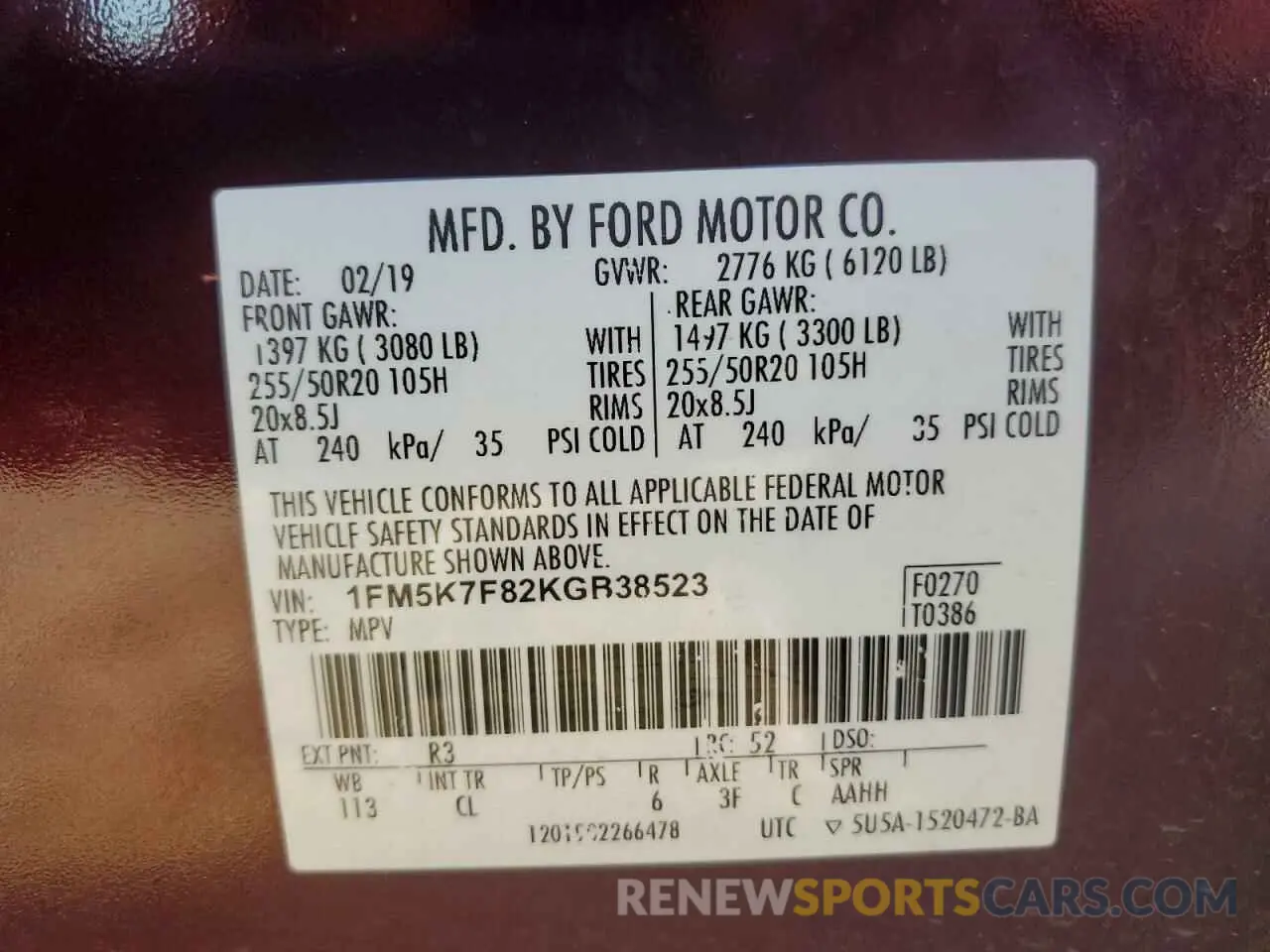 12 fotografías del automóvil dañado 1FM5K7F82KGB38523 FORD EXPLORER 2019