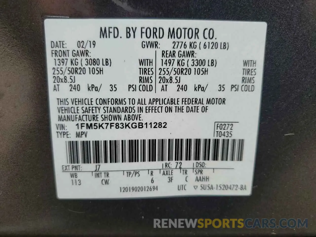 13 fotografías del automóvil dañado 1FM5K7F83KGB11282 FORD EXPLORER 2019