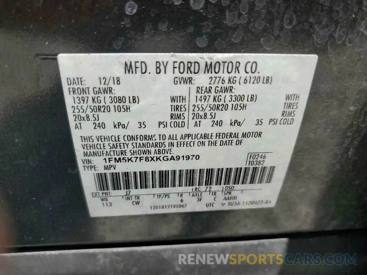 13 fotografías del automóvil dañado 1FM5K7F8XKGA91970 FORD EXPLORER 2019