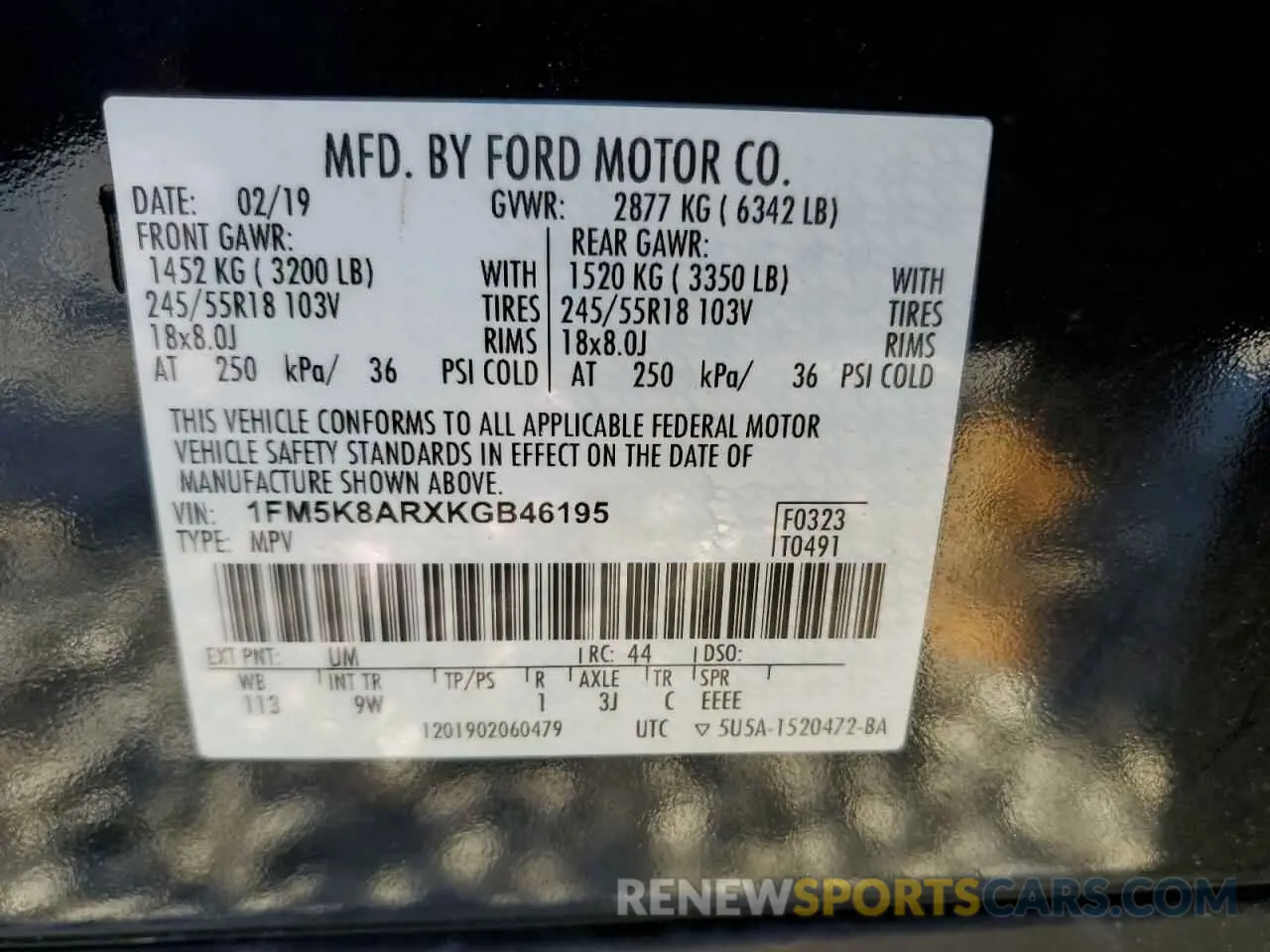 14 fotografías del automóvil dañado 1FM5K8ARXKGB46195 FORD EXPLORER 2019