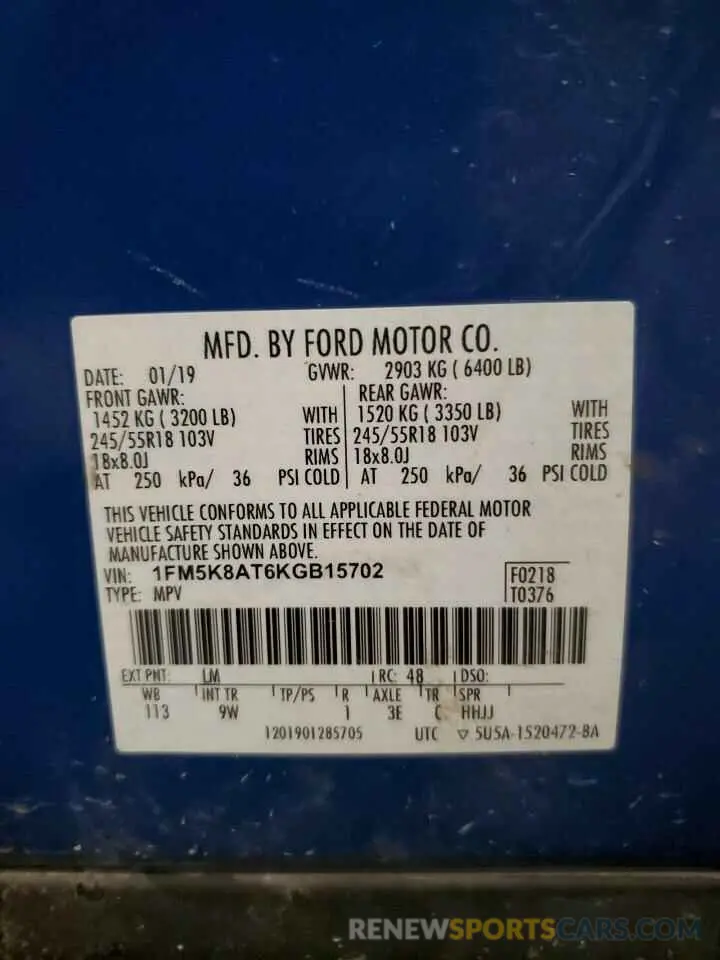 14 fotografías del automóvil dañado 1FM5K8AT6KGB15702 FORD EXPLORER 2019