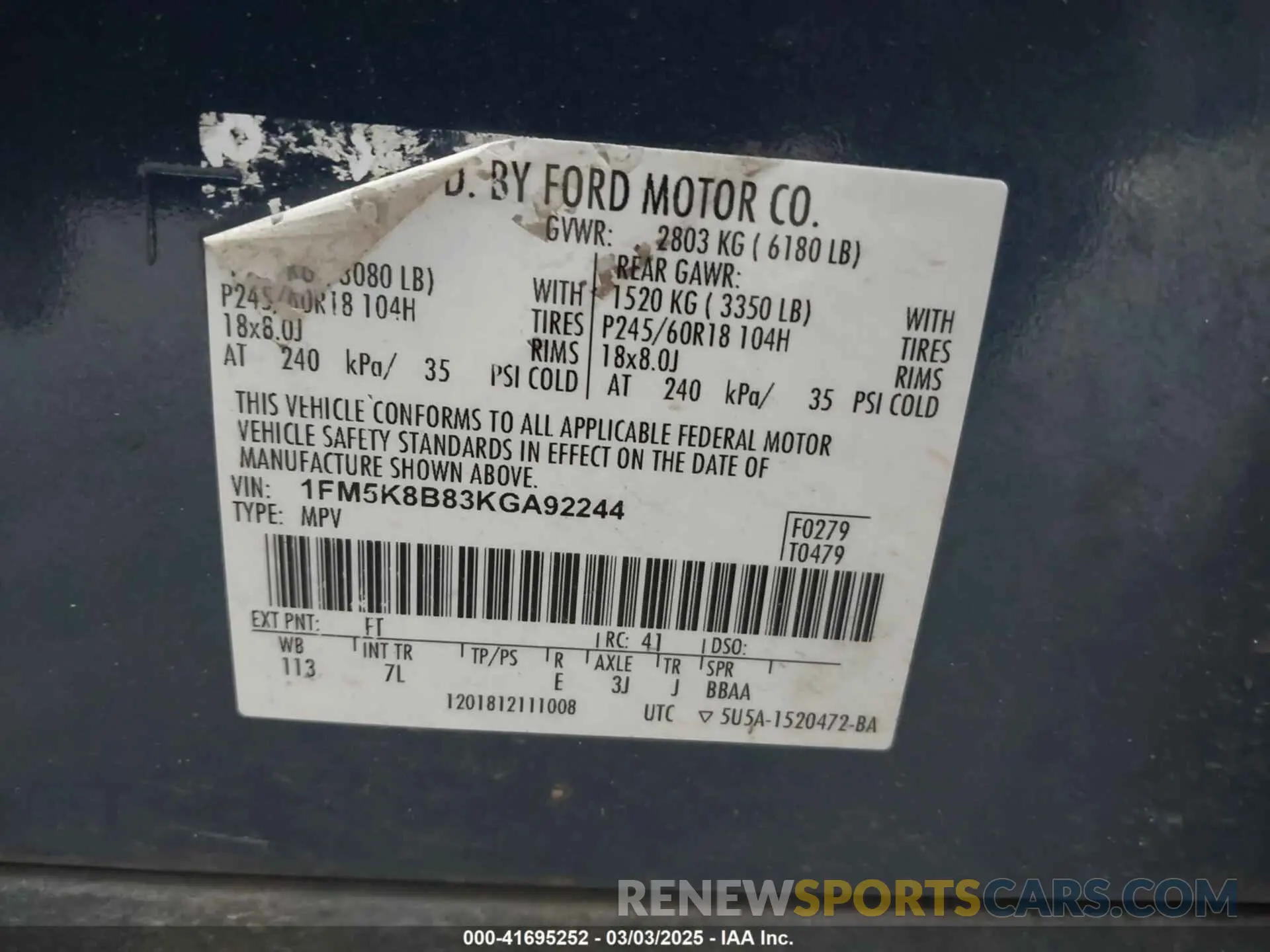 9 fotografías del automóvil dañado 1FM5K8B83KGA92244 FORD EXPLORER 2019