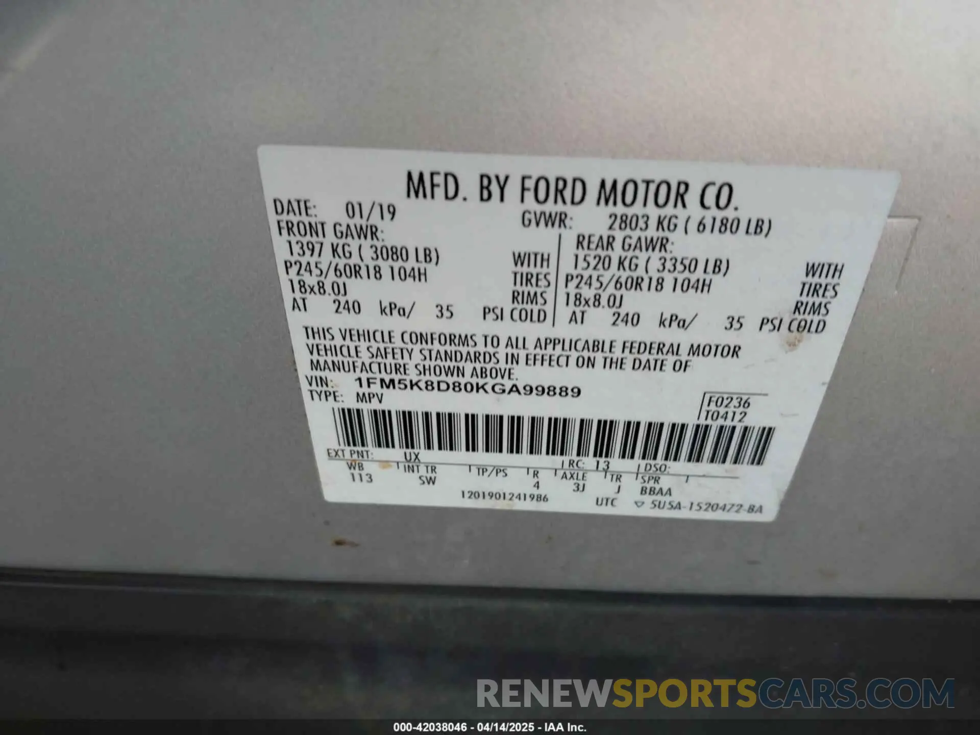 9 fotografías del automóvil dañado 1FM5K8D80KGA99889 FORD EXPLORER 2019