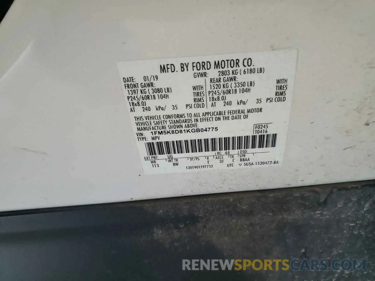 13 fotografías del automóvil dañado 1FM5K8D81KGB04775 FORD EXPLORER 2019