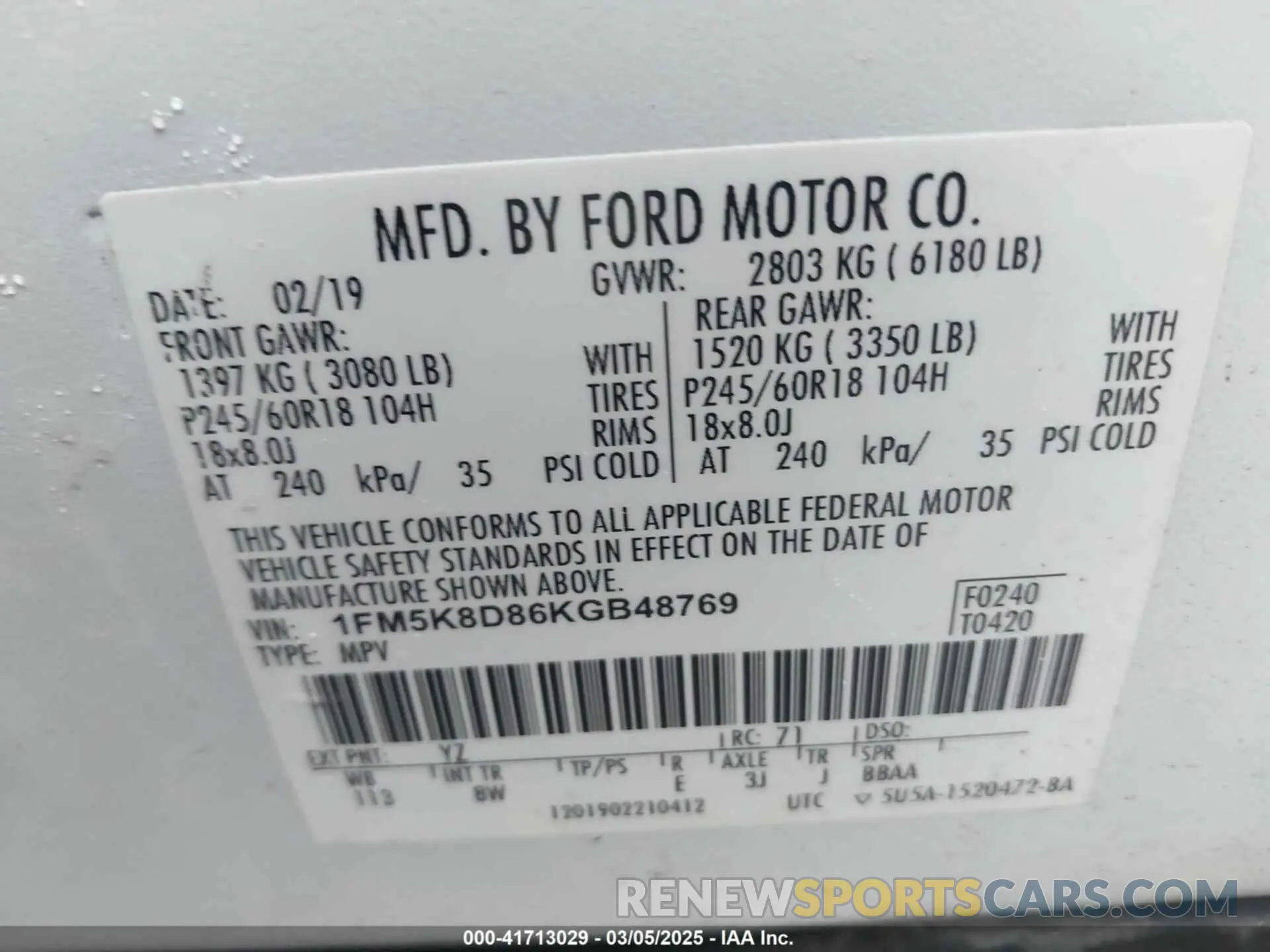 9 fotografías del automóvil dañado 1FM5K8D86KGB48769 FORD EXPLORER 2019