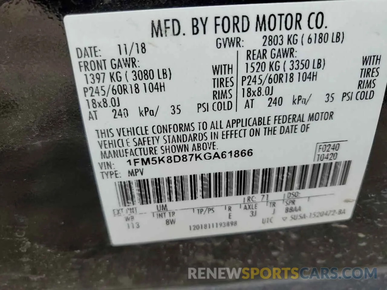 15 fotografías del automóvil dañado 1FM5K8D87KGA61866 FORD EXPLORER 2019