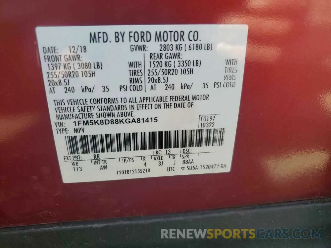 13 fotografías del automóvil dañado 1FM5K8D88KGA81415 FORD EXPLORER 2019