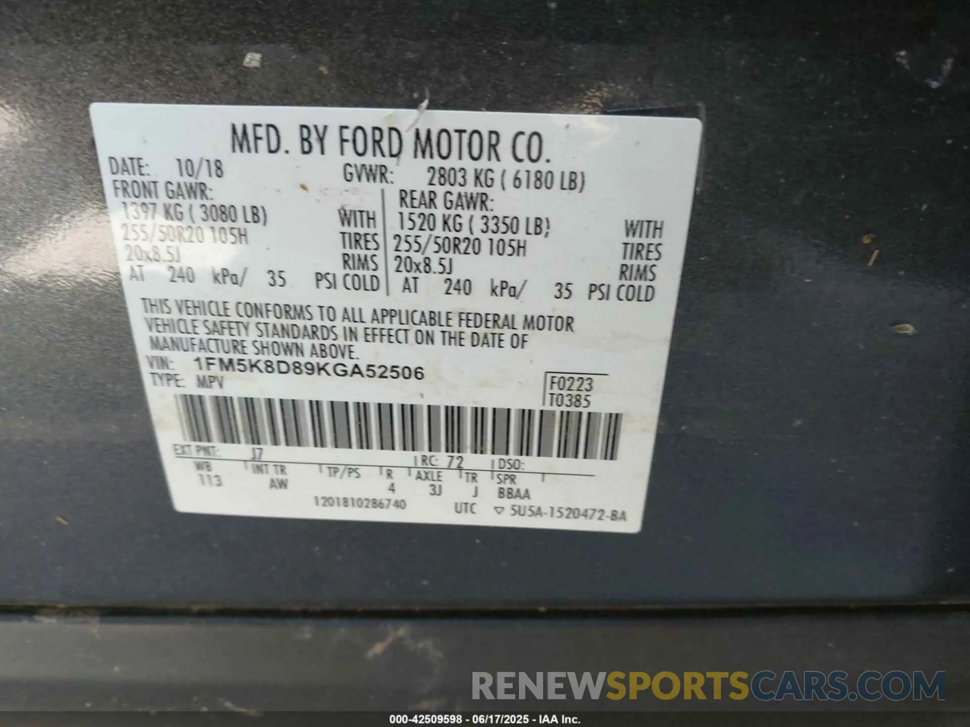 9 fotografías del automóvil dañado 1FM5K8D89KGA52506 FORD EXPLORER 2019