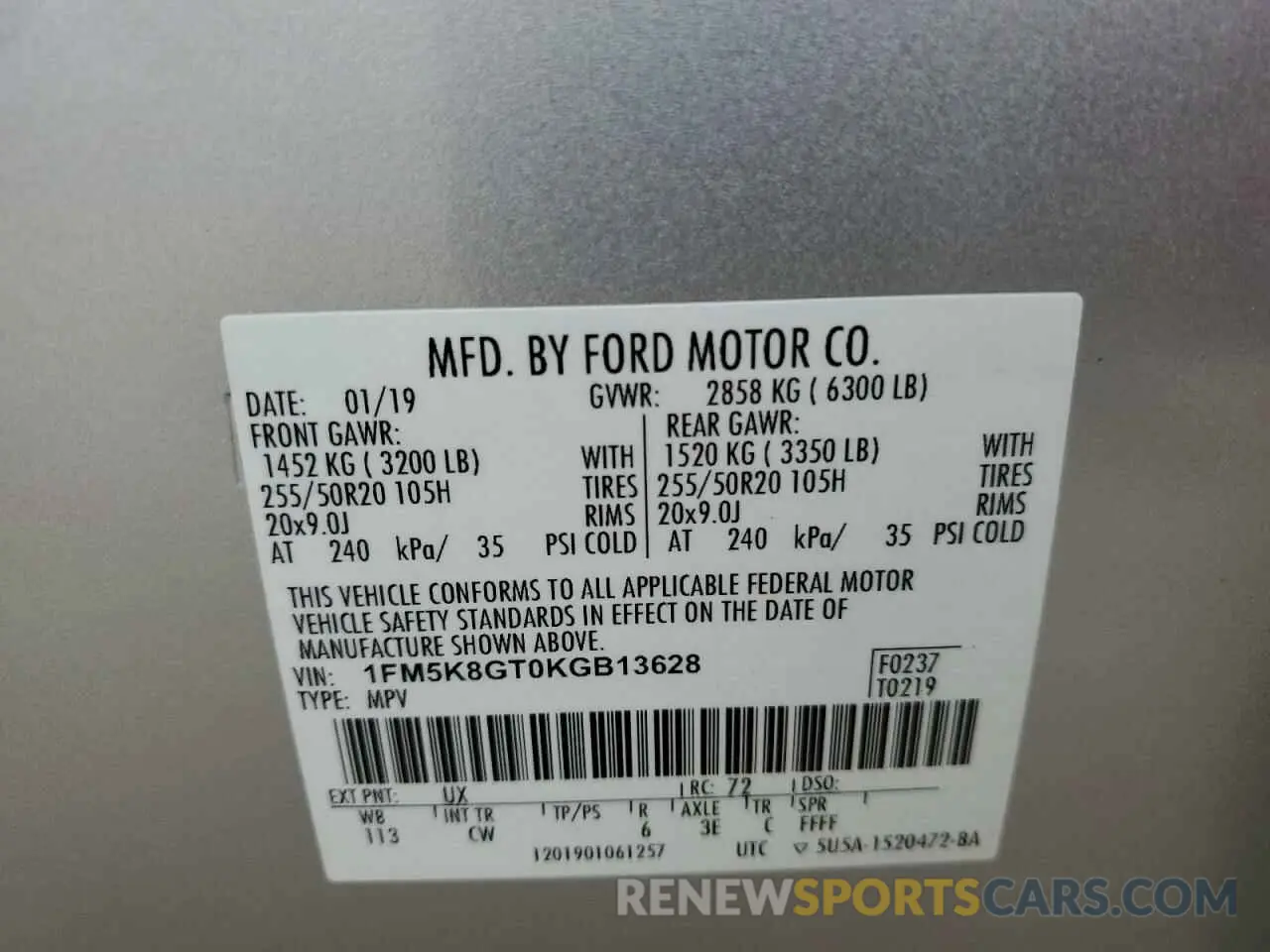 14 fotografías del automóvil dañado 1FM5K8GT0KGB13628 FORD EXPLORER 2019