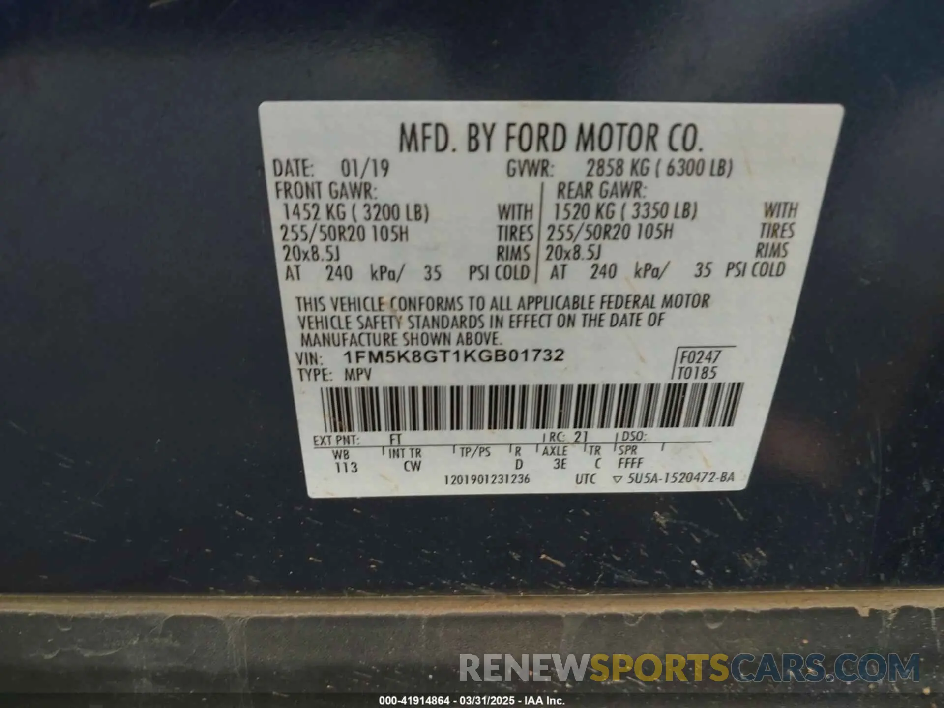9 fotografías del automóvil dañado 1FM5K8GT1KGB01732 FORD EXPLORER 2019