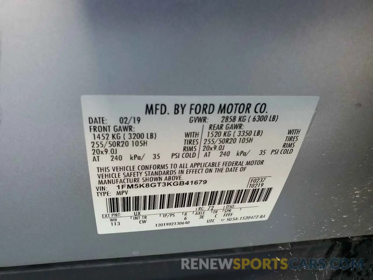 14 fotografías del automóvil dañado 1FM5K8GT3KGB41679 FORD EXPLORER 2019