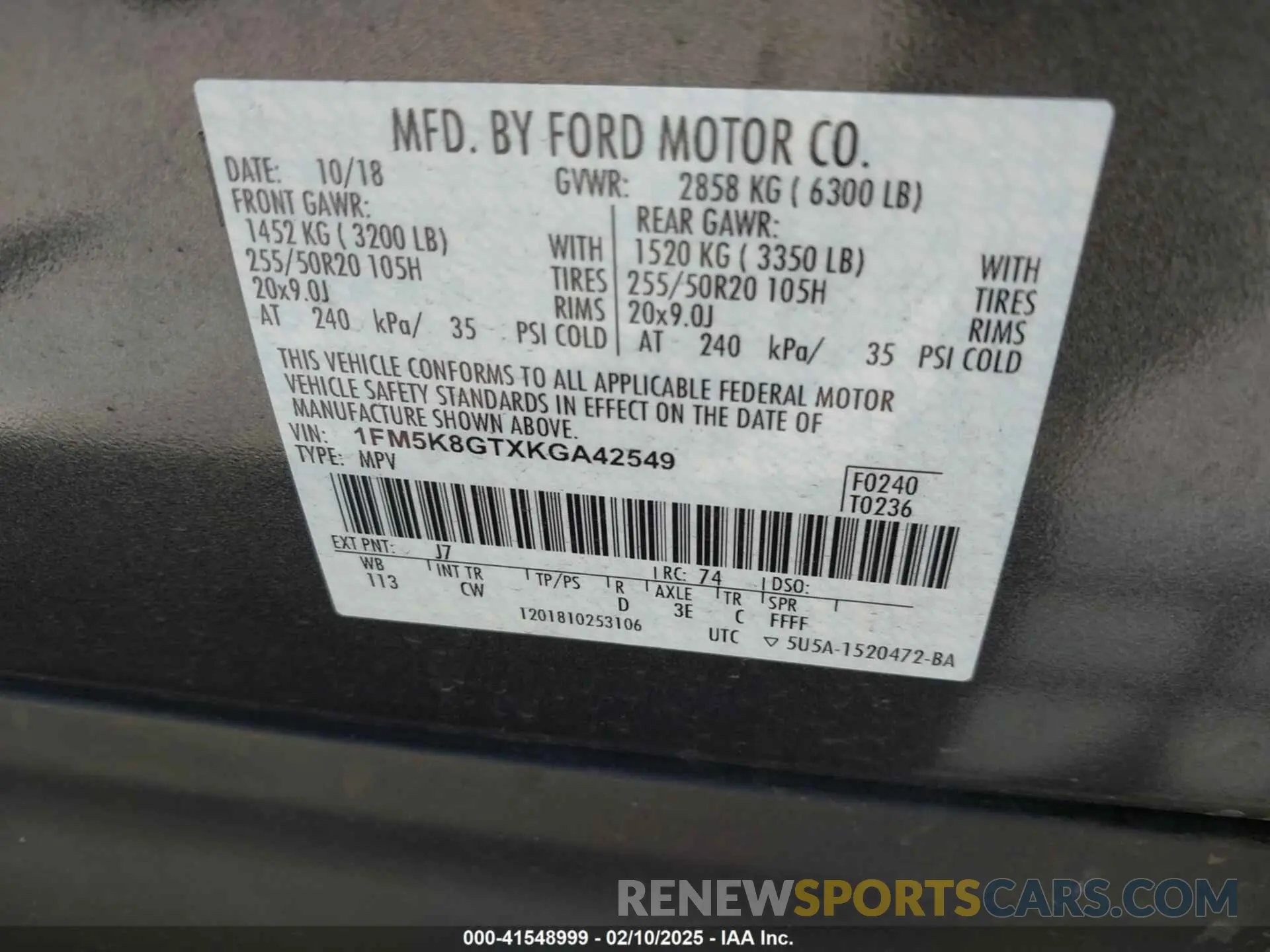 9 fotografías del automóvil dañado 1FM5K8GTXKGA42549 FORD EXPLORER 2019