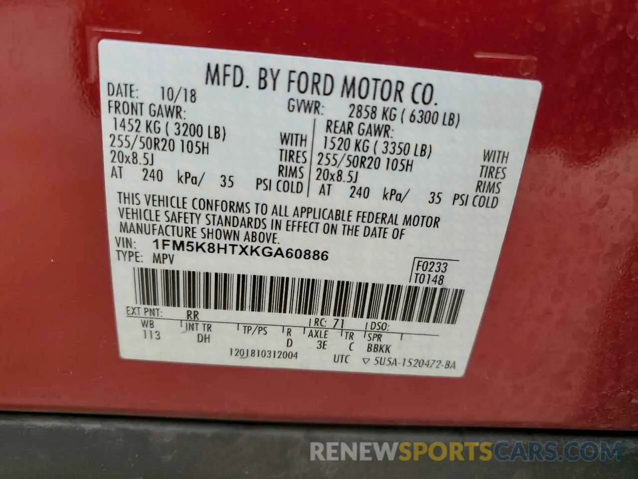 12 fotografías del automóvil dañado 1FM5K8HTXKGA60886 FORD EXPLORER 2019