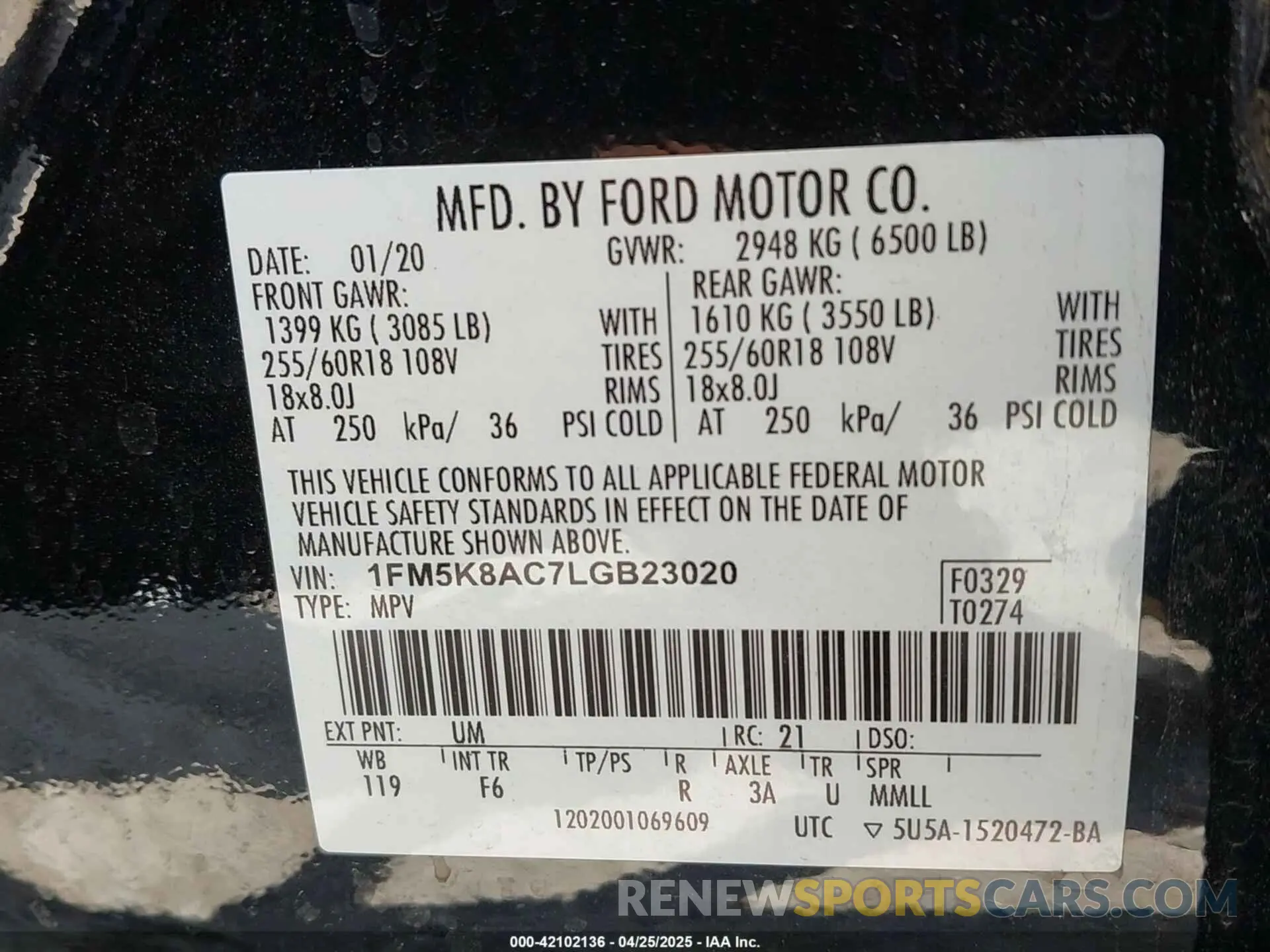 9 fotografías del automóvil dañado 1FM5K8AC7LGB23020 FORD EXPLORER 2020